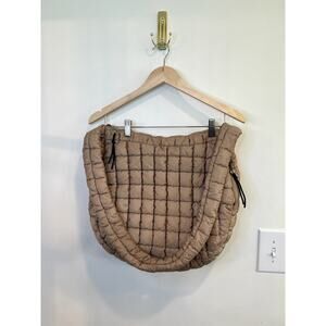 Quilted Puffer Tote Bag Tan Large Shoulder Bag Lightweight Travel Gym Bag